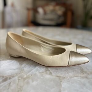 Chanel Cream Flats with Gold Pointed Toe Cap